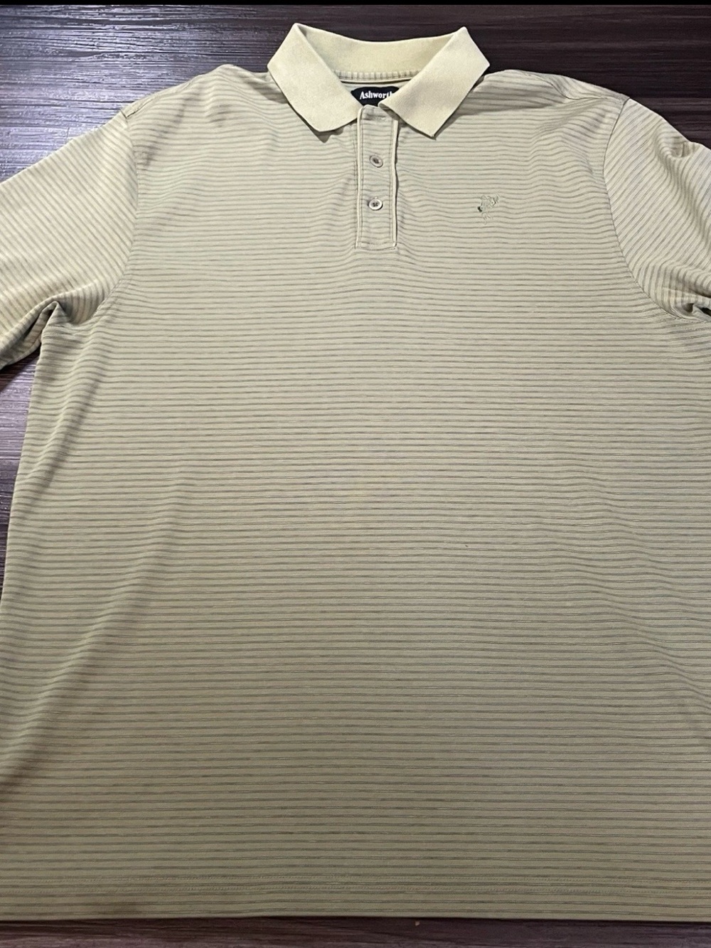 Ashworth Men's Light Green Olive Striped Short-Sleeve Polo size XL
